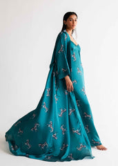 A woman wearing Luna silk gown – elegant women’s nightgown by LaRosa