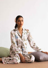 A model in Floral Nova silk pajama set – floral women’s nightwear by LaRosa