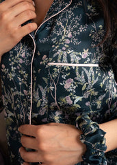 A woman wearing Hailey silk pajama set – elegant women’s summer sleepwear by LaRosa