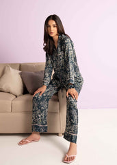 A woman wearing Hailey silk pajama set – elegant women’s summer sleepwear by LaRosa
