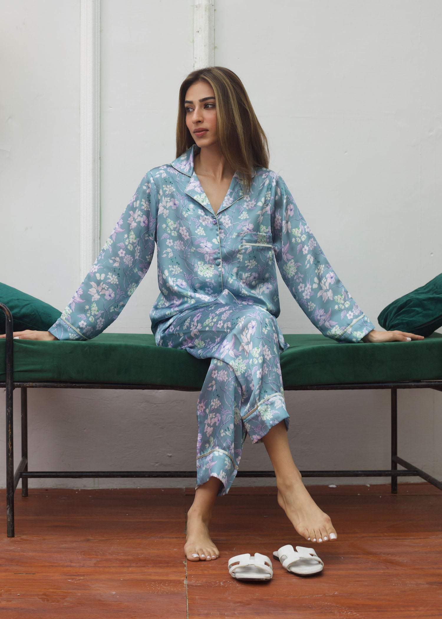 LaRosa Summer Slumber AVA powder blue cotton nightwear set for women with relaxed co-ord design.