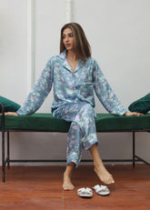 LaRosa Summer Slumber AVA powder blue cotton nightwear set for women with relaxed co-ord design.