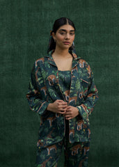 LaRosa Summer Slumber Juno3 piece tiger printed silk nightwear set with chic geometric design.