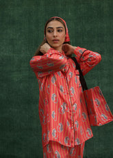 LaRosa Summer Slumber Rabel silk nightwear co-ord with collared shirt and minimal design.