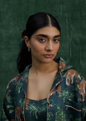 LaRosa Summer Slumber Juno3 piece tiger printed silk nightwear set with chic geometric design.