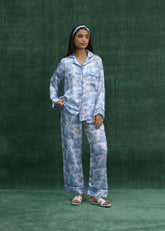 LaRosa Summer Slumber Skye blue SILK nightwear set with minimal pastel tone and airy fit.