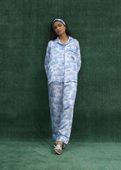 LaRosa Summer Slumber Skye blue SILK nightwear set with minimal pastel tone and airy fit.