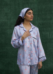 LaRosa Summer Slumber Nova pastel silk nightwear set with button shirt and soft fit trousers.