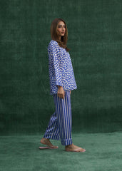 LaRosa Summer Slumber Zoe striped silk loungewear set with vertical stripe design.