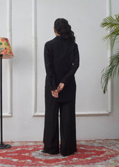 LaRosa Summer Dreams Blair black cotton nightwear set for women, featuring a chic co-ord with collared button shirt and wide-leg trousers
Back View