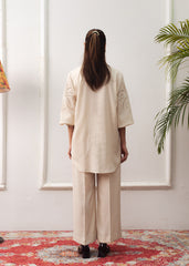 LaRosa Summer Dreams Courtney beige cotton loungewear for women, styled as a soft co-ord set with embroidered details and comfy fit.
Back View