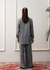 LaRosa Summer Dreams Hadley grey cotton nightwear set for women, featuring a relaxed co-ord with button-down shirt and straight pants.
Back View