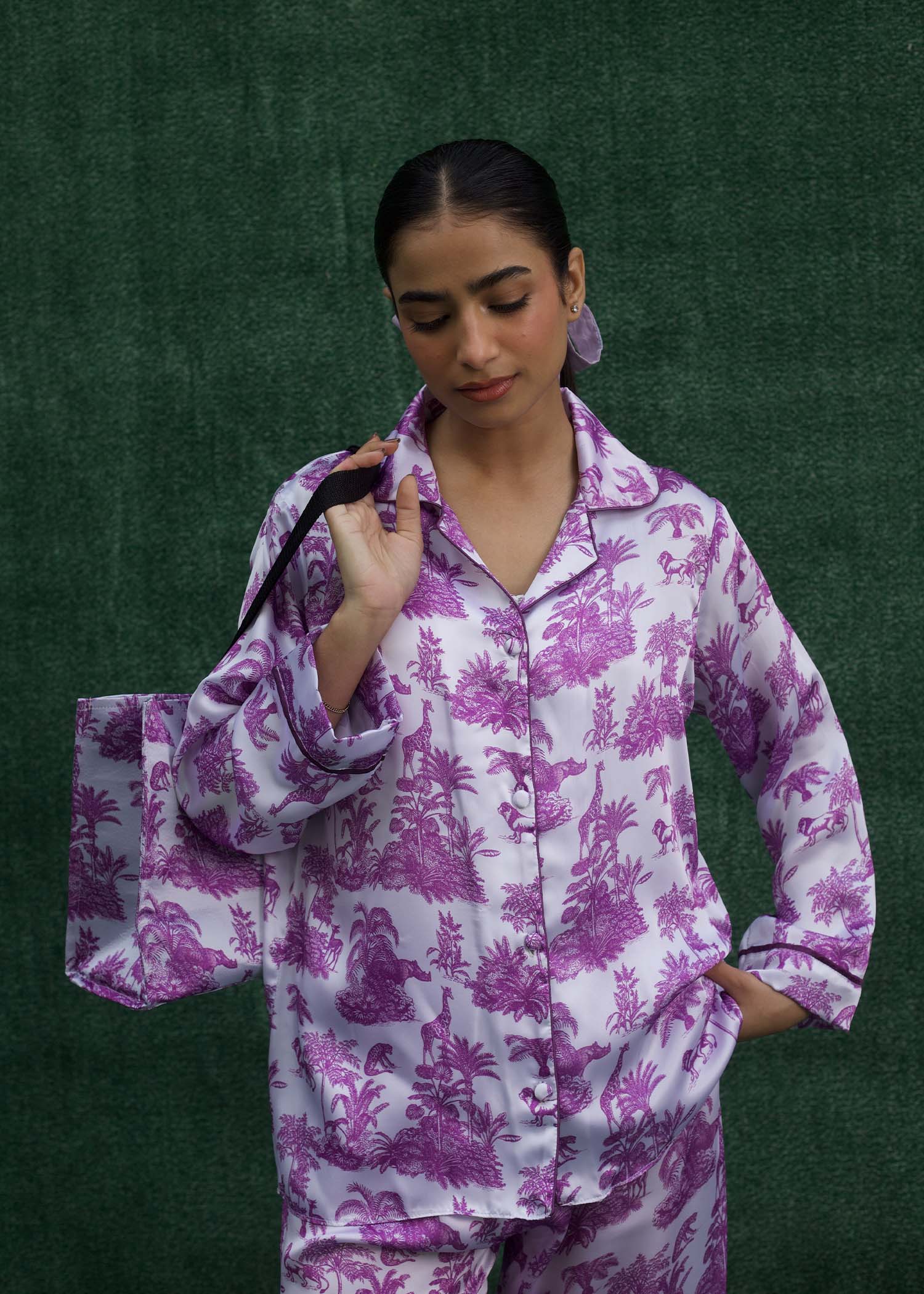 LaRosa Summer Slumber Lily floral silk nightwear set with delicate flower print.