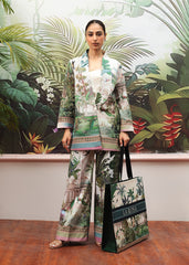 LaRosa Summer Dreams Ashlyn floral cotton nightwear set for women, designed as a pastel printed blazer co-ord with sleeves and flared trouser.