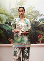 LaRosa Summer Dreams Ashlyn floral cotton nightwear set for women, designed as a pastel printed blazer co-ord with sleeves and flared trouser.