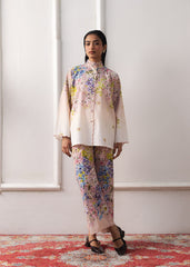 LaRosa Summer Dreams Kathleen printed cotton nightwear set for women, featuring a soft pastel co-ord with floral embroidery and lapel collar.