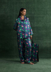 LaRosa Summer Slumber Ivy striped silk loungewear set in earthy pastel tones.