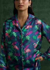 LaRosa Summer Slumber Ivy striped silk loungewear set in earthy pastel tones.