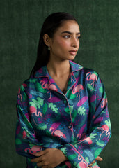 LaRosa Summer Slumber Ivy striped silk loungewear set in earthy pastel tones.