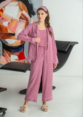 Pink Evening Elegance-3pc Linen set