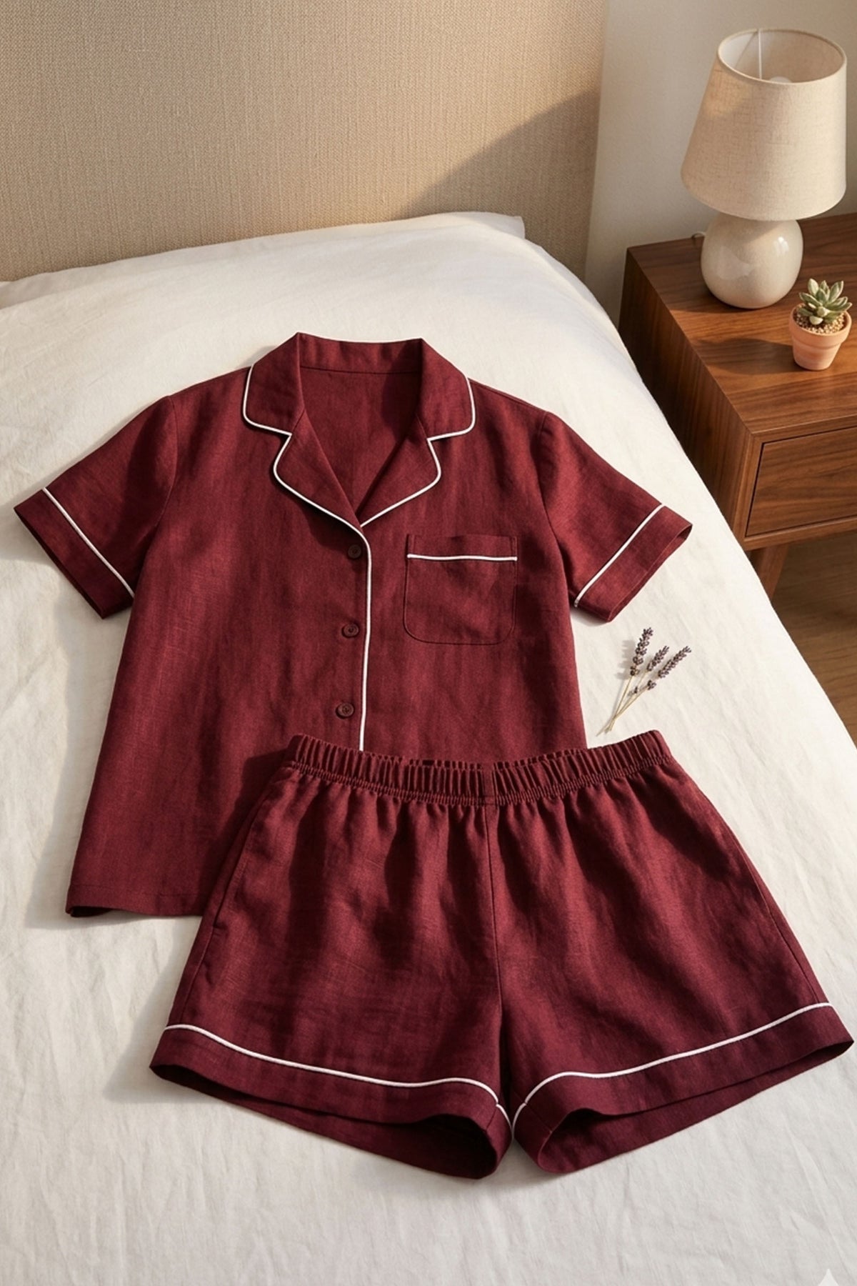 Basic coral -2 pc linen summer short set
