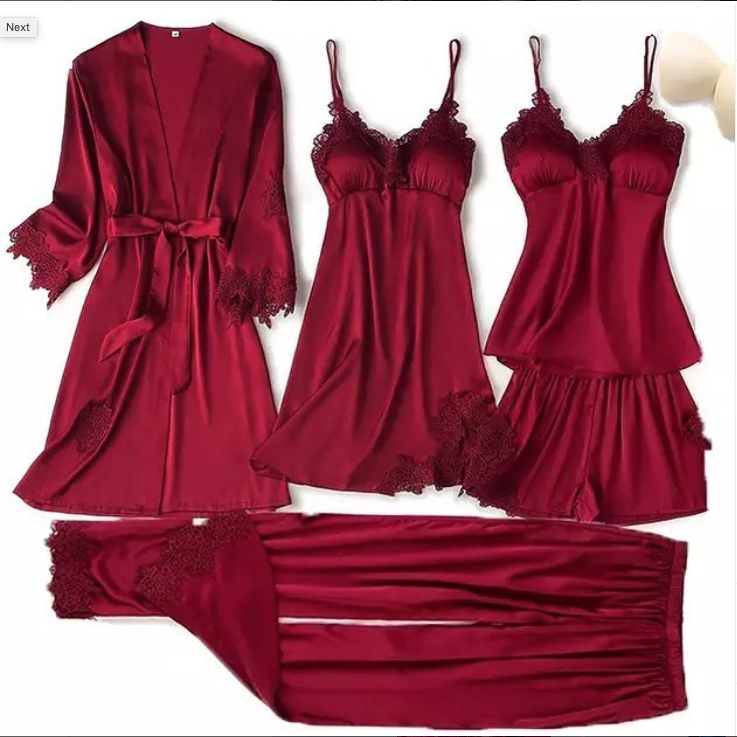 Rosie- 5 pc Silk Laced Set