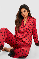 Lace Red- 2pc silk set