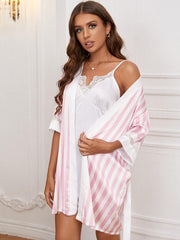 Strip in pink- 2pc silk set