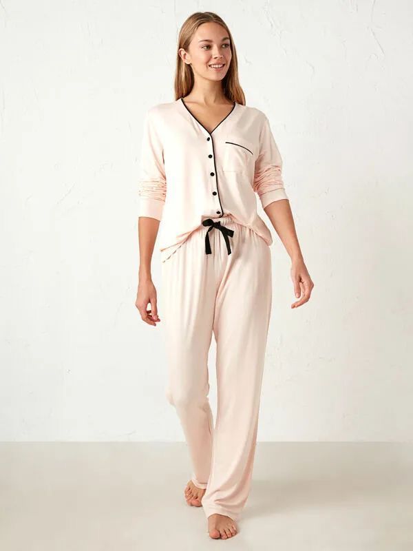 Light Pink- linen button down two pc pj set