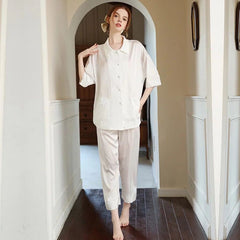 Sancy- silk collard pj set with lace details at the back