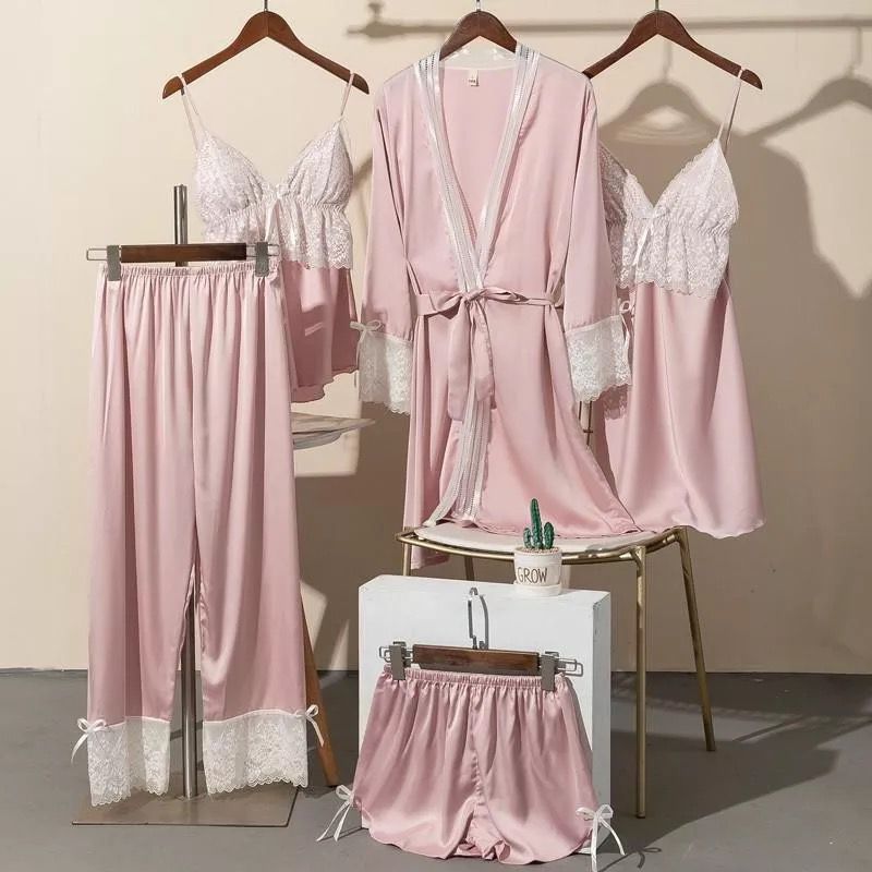 Clara- 5 pc set includes camisole, slip on, gown , trouser shorts