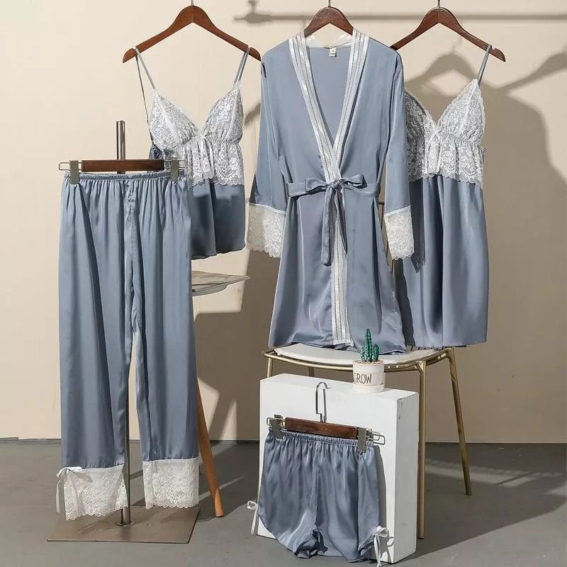 Clara- 5 pc set includes camisole, slip on, gown , trouser shorts