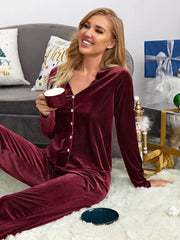 Button down velvet plain pj