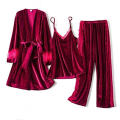 SOFIA- 3 pc velvet set finished with lace