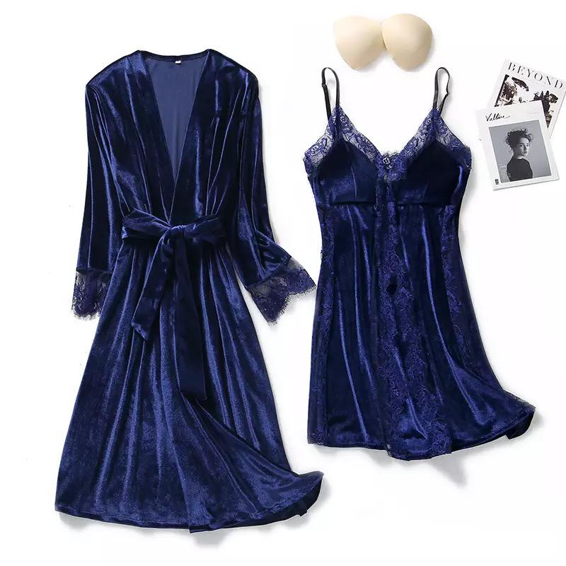 2 pc velvet set lace panelled inner