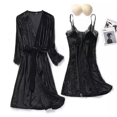 2 pc velvet set lace panelled inner